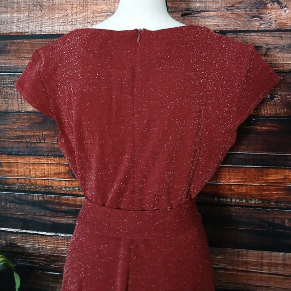 NWT Ivnis Knit Dress XL Wine Glitter Sparkle Belted Zip Back Cap Sleeve Retro - Picture 7 of 13